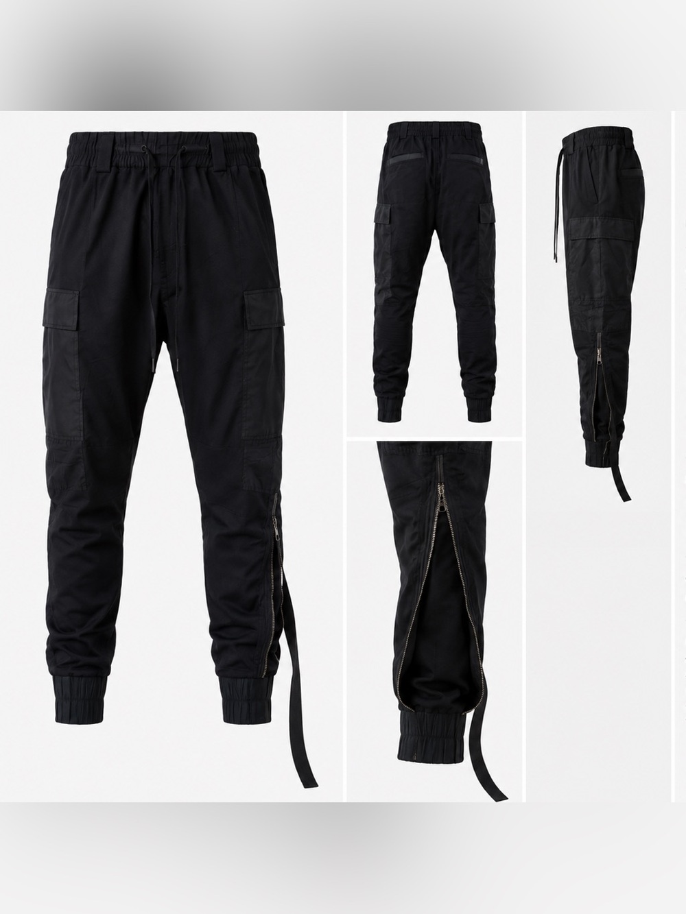 Nicholas K Unisex Black Cargo Jogger Pants XS Techwear Utility Zip Ankle Goth